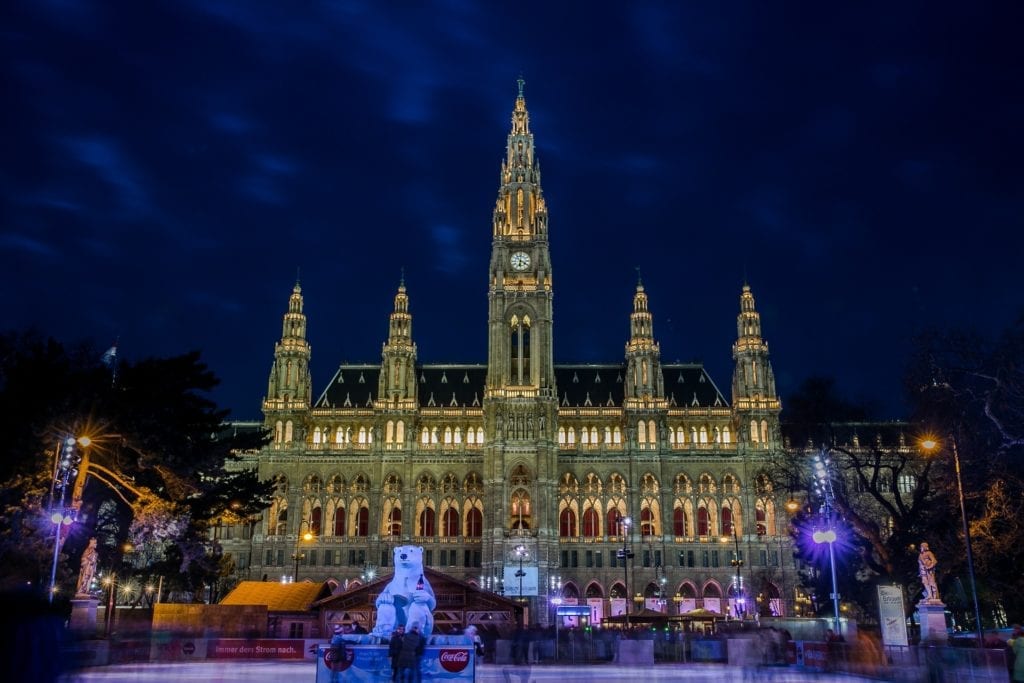 The Vienna Ice Dream takes up the place in front of the City Hall (Rathaus) in January and February, Austria