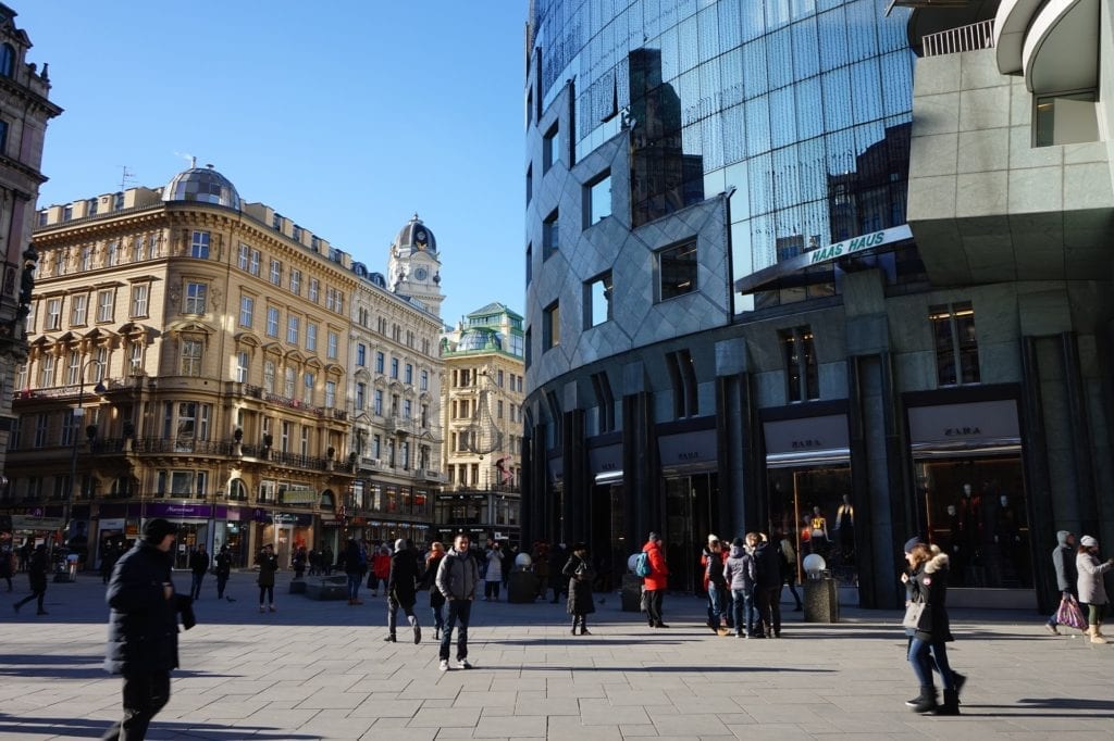 A shopping street in Vienna during  sales season in January
