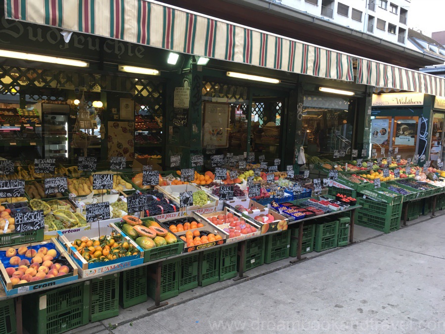 Fresh produce display at the Naschmarkt, Vienna, Austria