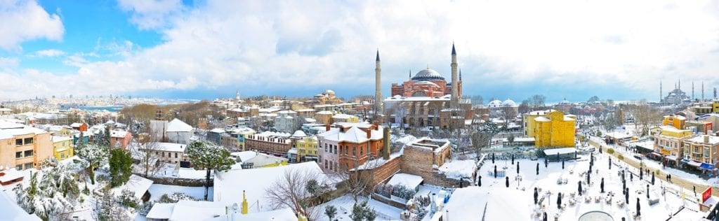 View of Hagia Sophia in winter in Istanbul, Turkey