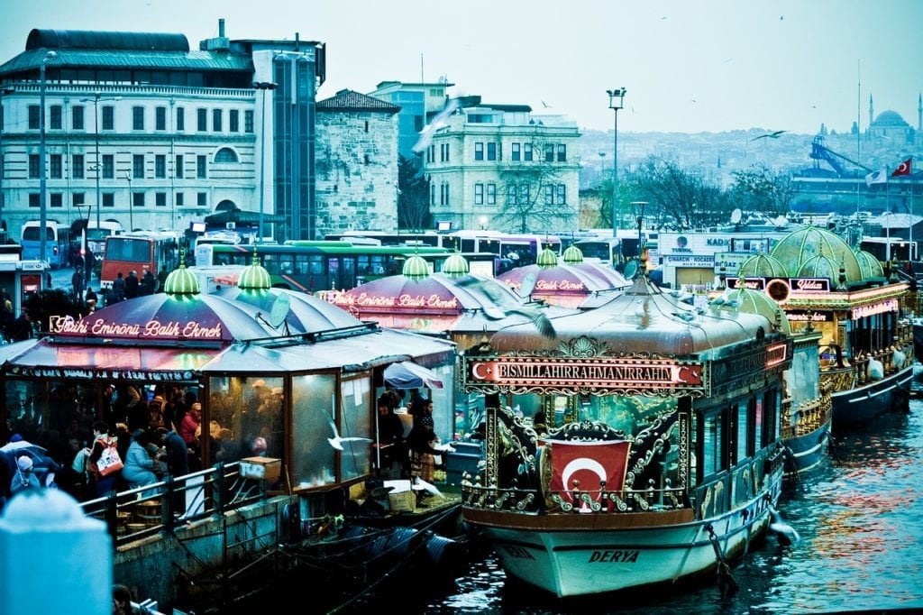 Galata bridge in Istanbul, Turkey